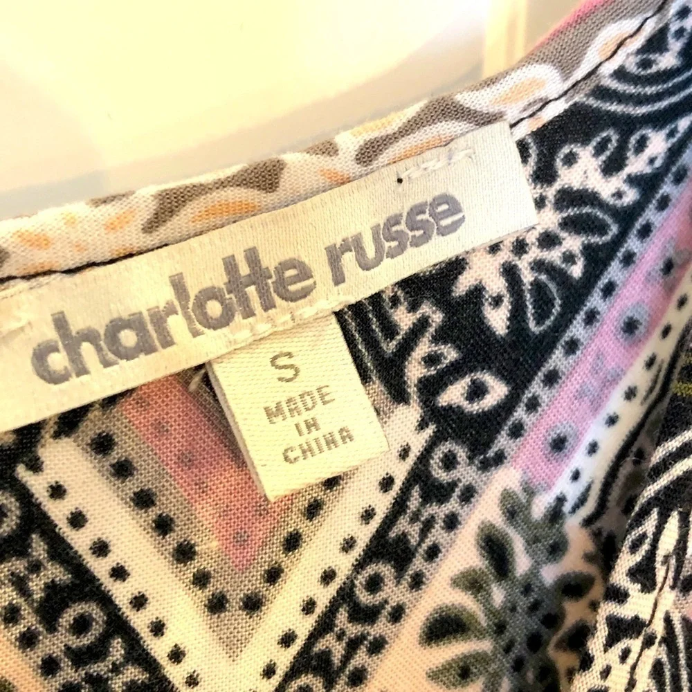 Charlotte Russe Sleeveless Romper Shorts S Dark Floral Boho Fairy Chevron Tassel